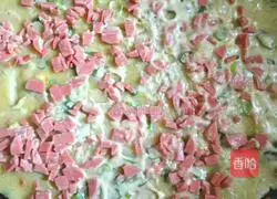 Illustration of how to make scallion, ham and egg pancakes 8