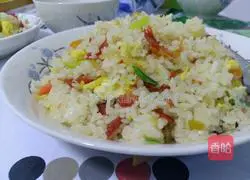 Illustration of how to make sausage and egg fried rice 6