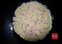 Illustration of how to make chives, ham and egg pancakes 4