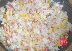 Illustration of how to make fried rice with baby cabbage and meatballs 7