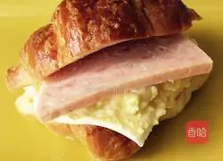 Large Croissant - Illustration of how to make cheese, egg and meat sandwich 8