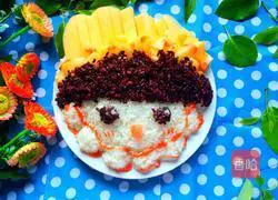 Illustration of how to make cute black and white rice fried rice 9