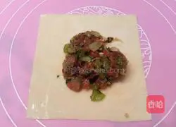 Illustration of how to wrap celery, pork, and ingot wontons 3