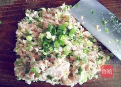 Illustration of how to make onion and pork wonton stuffing 4