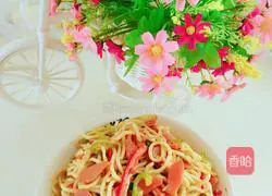 Illustration of how to make fried noodles with hot pepper and ham 6