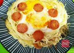 Illustration of how to make noodles, ham and omelette 10