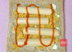 Illustration of how to make seaweed, meat floss and egg sandwich 6