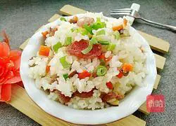 Illustration of braised rice with mushrooms and sausages 10