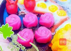 Illustration of how to make bean paste, purple potato and rose glutinous rice balls 11