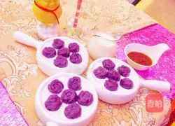 Illustration of how to make bean paste, purple sweet potato and rose flower dumplings 16