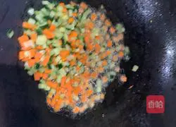 Illustration of how to make fried rice with sausage, three cubes and eggs 6