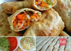 Illustration of how to make three-strand spring rolls (wonton wrappers) 7