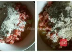 Illustration of how to make onion, ham and egg pancakes 4