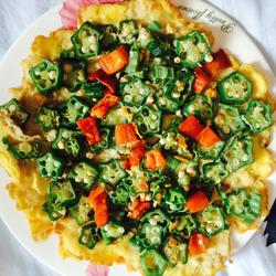 Okra omelette with electric pan