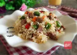 Illustration of how to make fried rice with beef and vegetables 11