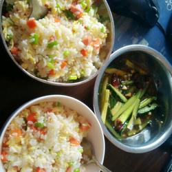Yangzhou fried rice + garlic cucumber