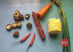 Illustration of braised rice with mushrooms and sausages 1