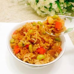 Sausage and three-color braised rice
