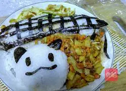 Illustration of how to make my panda rice balls and vegetables 5