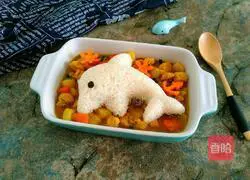 Illustration of how to make curry chicken and dolphin rice balls 18