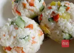 Illustration of how to make salad and colorful rice balls 5