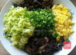 Illustration of how to make zucchini, black fungus, egg and pot stickers 8