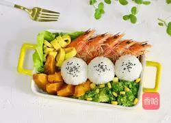 Illustration of how to make shrimp and vegetable rice ball bento 13