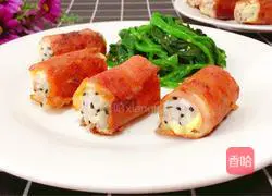 Illustration of how to make cheese and bacon rice balls 1