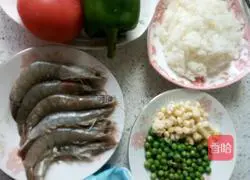 Illustration of how to make shrimp and cheese colorful baked rice 1