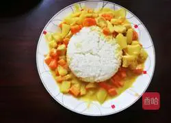 Illustration of how to make curry chicken rice bowl 10