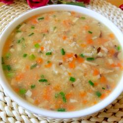Mushroom, carrot and chicken porridge