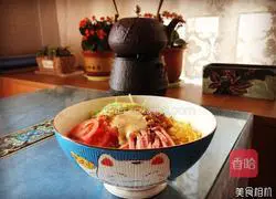 Illustration of how to make cold noodles with ham and fresh vegetables 3