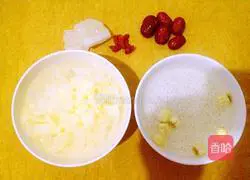 Illustration of making glutinous rice, white fungus and lotus seed porridge 1