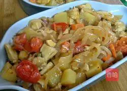 Illustration of Baked Rice with Chicken in Mushroom Sauce 13