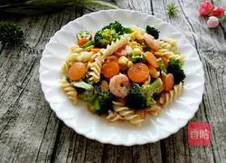 Italian fusilli with mushroom sauce and vegetables Illustration of how to do it 12