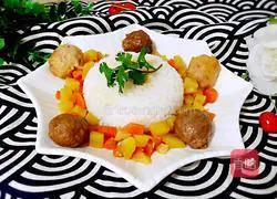 Meatballs and Potatoes Covered Illustration of how to make rice 7