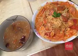 Illustration of how to make tomato and shrimp pasta 9