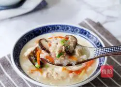 Illustration of making mushroom and shredded chicken porridge 14