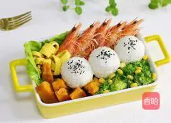 Illustration of how to make shrimp and vegetable rice ball bento 14