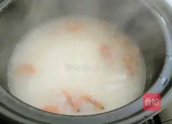 Illustration of how to make dried shrimp and egg casserole porridge 9