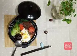 Illustration of how to make sausage clay pot rice 10