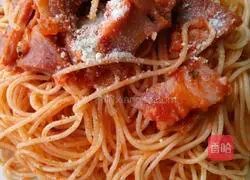 Illustration of how to make Italian angel hair pasta with red sauce bacon 8