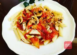 Illustration of how to make chicken breast, mushroom and red sauce Italian dill noodles 12