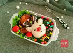 Illustration of how to make chicken leg reindeer rice balls 1