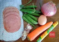 Illustration of how to make bacon and corn sausage baked rice 2