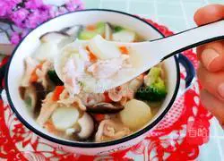 Illustration of how to make yam, chicken and vegetable porridge 17