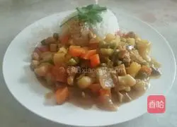 Illustration of how to make curry chicken rice 10