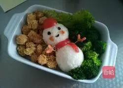Illustration of how to make Christmas snowman rice balls 16