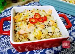 Illustration of how to make shrimp and cheese colorful baked rice 18
