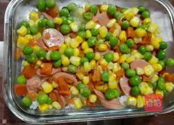 Recipe for baked rice with ham and mixed vegetables (microwave version) 3